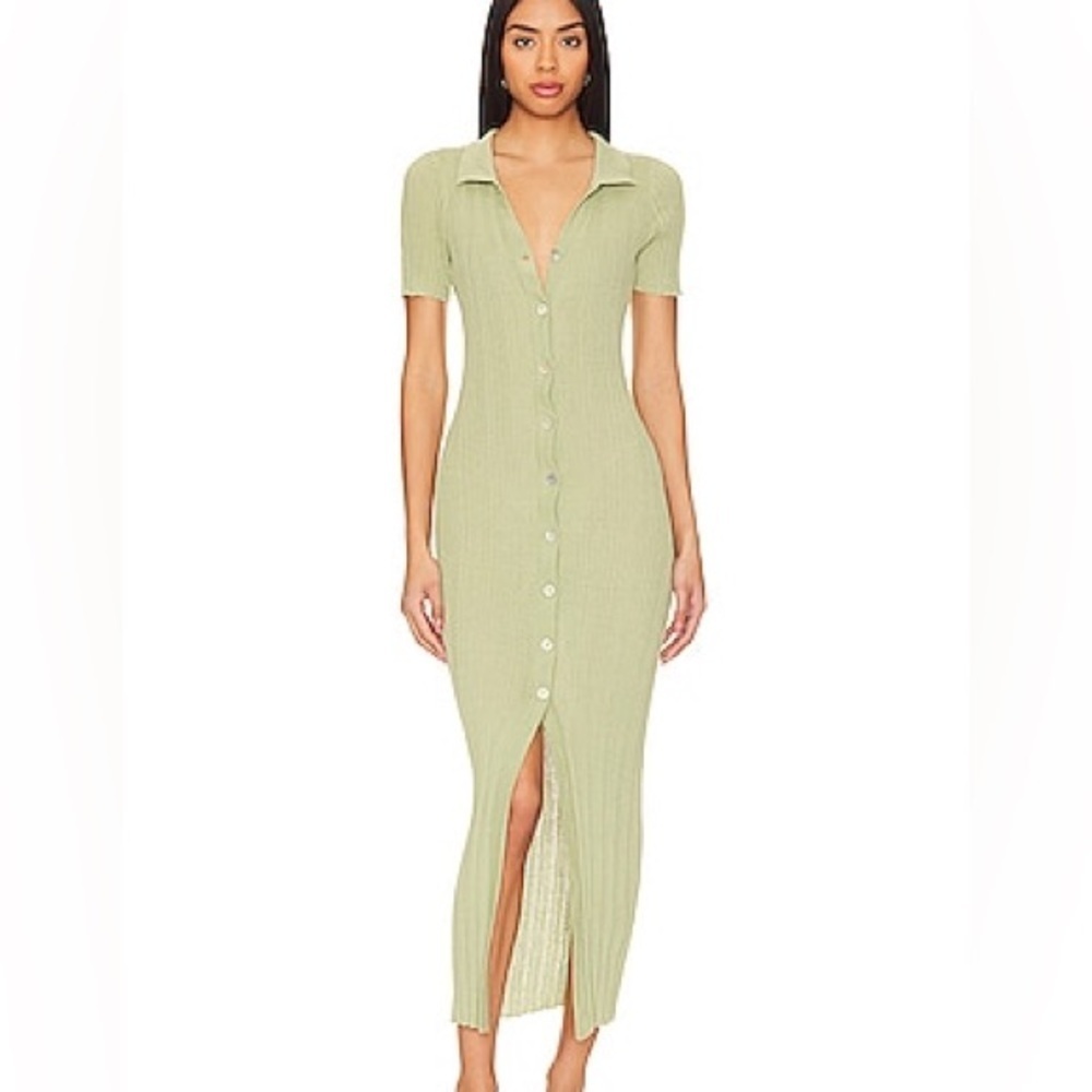 NWOT L*Space Undertow Ribbed Midi Dress Light Olive Size L Resort